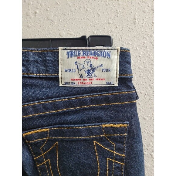 True Religion Straight Jeans -Red Orange Stitch-Lonestar Dark -Size 25- NWT $189 - Picture 12 of 13